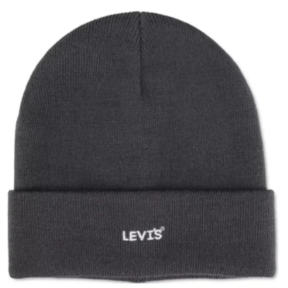 Levi's Men's Logo Beanie & Windowpane Scarf Gift Set Gray One Size NWT